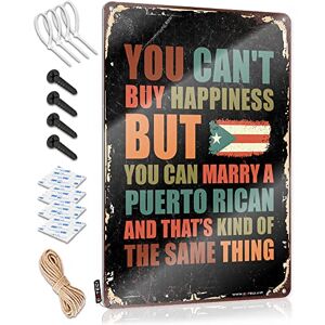 Dsoluuing Dekoracyjne znaki barowe 'You Can't Buy Happiness But You Can Marry A Puertorican Sign Bar Accessories Man Cave Back' dekoracje podwórka (rozmiar: 20 x 30 cm)