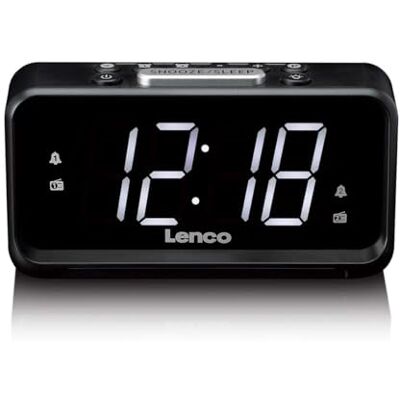 Lenco Radiobudzik z wyświetlaczem LED, 18 x 9,7 x 7,8 cm, czarny, cyfrowy, podwójny alarm, lampka nocna, funkcja ładowania USB, zasilanie sieciowe Lenco Radiobudzik z wyświetlaczem LED, 18 x 9,7 x 7,8 cm, czarny, cyfrowy, podwójny alarm, lampka nocna, funkcja ładowania USB, zasilanie sieciowe