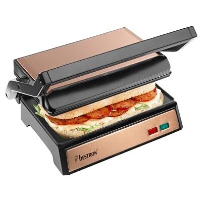 Bestron Miedziowy kontaktowy grill - Kompaktowy sandwich, otwarcie 180° Bestron Miedziowy kontaktowy grill - Kompaktowy sandwich, otwarcie 180°