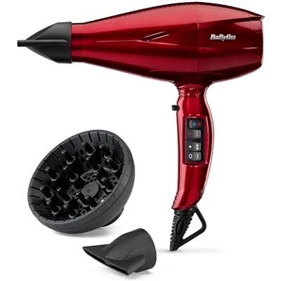 BaByliss Suszarka Pro Digital z dyfuzorem 2200 W Ultra-szybka suszarka z jonizacją, Włoska produkcja, 3 ustawienia temperatury i 4 przepływu powietrza z przyciskiem Turbo, czerwona, 6001DE BaByliss Suszarka Pro Digital z dyfuzorem 2200 W Ultra-szybka suszarka z jonizacją, Włoska produkcja, 3 ustawienia temperatury i 4 przepływu powietrza z przyciskiem Turbo, czerwona, 6001DE