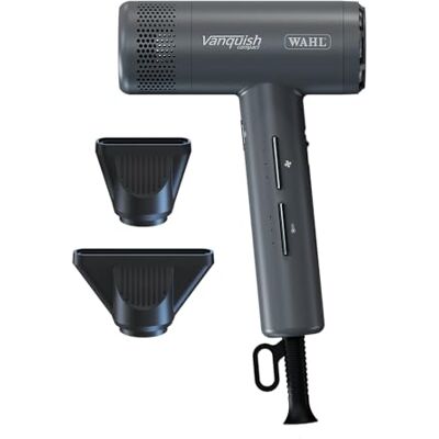 Wahl Vanquish Compact Grey Suszarka do Włósów – Lekka, Profesjonalna, Silnik Cyfrowy o Dużej Prędkości, 3 Stopnie Regulacji Temperatury i Prędkości, Chłodny Nawiew, Automatyczne Czyszczenie, Nasadki Wahl Vanquish Compact Grey Suszarka do Włósów – Lekka, Profesjonalna, Silnik Cyfrowy o Dużej Prędkości, 3 Stopnie Regulacji Temperatury i Prędkości, Chłodny Nawiew, Automatyczne Czyszczenie, Nasadki