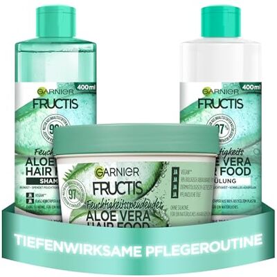 Garnier Zestaw do włosów suchych z aloesem, z maską 3 w 1, szamponem i odżywką, beztroska pielęgnacja zapobiegająca puszeniu się, zestaw Fructis Hair Food Set, 3 x 400 ml Garnier Zestaw do włosów suchych z aloesem, z maską 3 w 1, szamponem i odżywką, beztroska pielęgnacja zapobiegająca puszeniu się, zestaw Fructis Hair Food Set, 3 x 400 ml