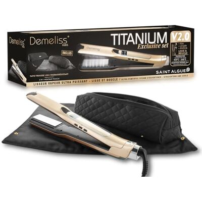 Demeliss Saint Alg Titanium V2.0 EXLUSIVE ZESTAW Prostownica do włosów Zawiera matę 2 w 1 Wysokowydajne wygładzanie, intensywne nawilżenie Do wszystkich rodzajów włosów Demeliss Saint Alg Titanium V2.0 EXLUSIVE ZESTAW Prostownica do włosów Zawiera matę 2 w 1 Wysokowydajne wygładzanie, intensywne nawilżenie Do wszystkich rodzajów włosów