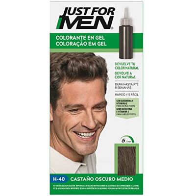 Just for men Farbowanie żelowe, Farba do włosów dla mężczyzn, pokrycie tylko siwe włosy, przywracając oryginalny kolor dla naturalnego wyglądu, średni ciemny brąz, H40 Just for men Farbowanie żelowe, Farba do włosów dla mężczyzn, pokrycie tylko siwe włosy, przywracając oryginalny kolor dla naturalnego wyglądu, średni ciemny brąz, H40