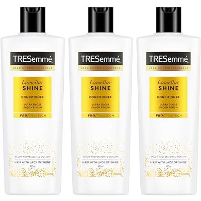 TRESemmé Odżywka Lamellar Shine pielęgnacja włosów, zapewniająca połysk i efekt jak z salonu fryzjerskiego z opatentowaną technologią Lamellar 3 x 400 ml TRESemmé Odżywka Lamellar Shine pielęgnacja włosów, zapewniająca połysk i efekt jak z salonu fryzjerskiego z opatentowaną technologią Lamellar 3 x 400 ml