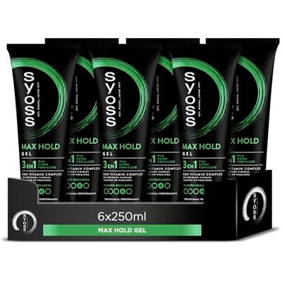 Syoss Żel Max Hold, 6 sztuk 250 ml (1,500 ml), bez silikonów, stylizacja pod kontrolą, efekt mokry, włosy jak świeżo z salonu fryzjerskiego Syoss Żel Max Hold, 6 sztuk 250 ml (1,500 ml), bez silikonów, stylizacja pod kontrolą, efekt mokry, włosy jak świeżo z salonu fryzjerskiego