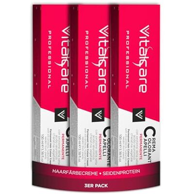 Vitalcare Profesjonalny trwały koloryzator, krem do koloryzacji włosów, farbowanie włosów z białkiem jedwabiu, nr 7/3, złoty blond, opakowanie 3 szt. x 100 ml Vitalcare Profesjonalny trwały koloryzator, krem do koloryzacji włosów, farbowanie włosów z białkiem jedwabiu, nr 7/3, złoty blond, opakowanie 3 szt. x 100 ml