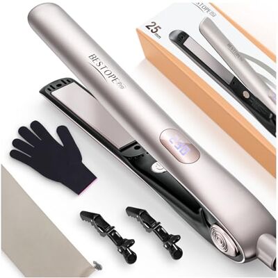 BESTOPE PRO Profesjonalna prostownica do włosów, ceramiczna jonowa ujemna antystatyczna, bardzo długie pływające płytki, wyświetlacz LCD, 5 poziomów regulacji temperatury (120-230°C), szampański złoty BESTOPE PRO Profesjonalna prostownica do włosów, ceramiczna jonowa ujemna antystatyczna, bardzo długie pływające płytki, wyświetlacz LCD, 5 poziomów regulacji temperatury (120-230°C), szampański złoty