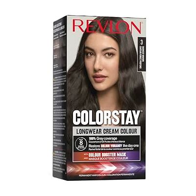 REVLON Colorstay Farba do włosów dla kobiet, trwała kolorystyka w zestawie maska wzmacniająca kolor, do 8 tygodni koloru, odcień 3 ciemny brąz REVLON Colorstay Farba do włosów dla kobiet, trwała kolorystyka w zestawie maska wzmacniająca kolor, do 8 tygodni koloru, odcień 3 ciemny brąz