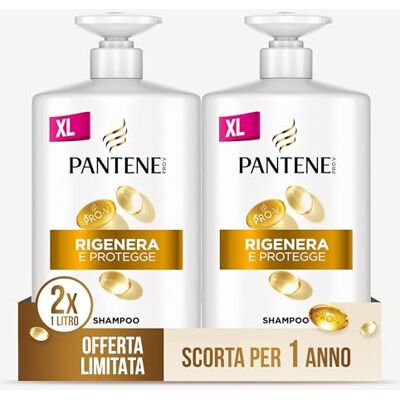 Pantene Szampon Pro-V regeneruje i chroni słabe, suche i zniszczone włosy, chroni wiązania włosów, nie zawiera silikonu, oleju mineralnego i barwników, format Maxi Convenience 2x1000 ml Pantene Szampon Pro-V regeneruje i chroni słabe, suche i zniszczone włosy, chroni wiązania włosów, nie zawiera silikonu, oleju mineralnego i barwników, format Maxi Convenience 2x1000 ml