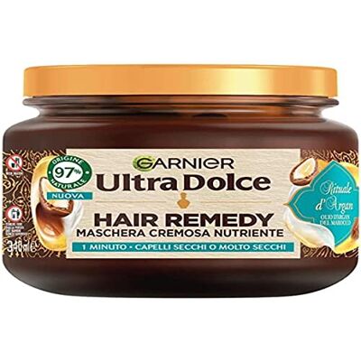 Garnier Ultra słodka odżywcza kremowa maska do włosów suchych lub bardzo suchych, rytuał arganowy, włosy Remedy, 340 ml Garnier Ultra słodka odżywcza kremowa maska do włosów suchych lub bardzo suchych, rytuał arganowy, włosy Remedy, 340 ml