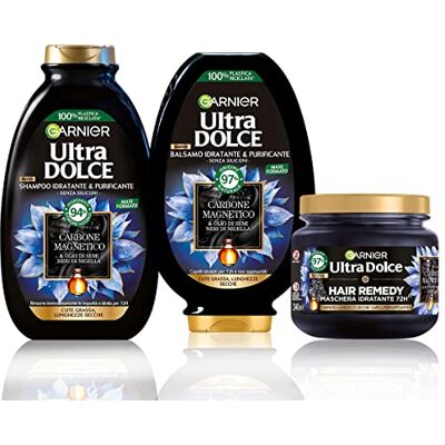 Garnier Ultra Dolce Zestaw do Pielęgnacji Włosów, Charcoal, 300 ml + 250 ml + 340 ml Garnier Ultra Dolce Zestaw do Pielęgnacji Włosów, Charcoal, 300 ml + 250 ml + 340 ml