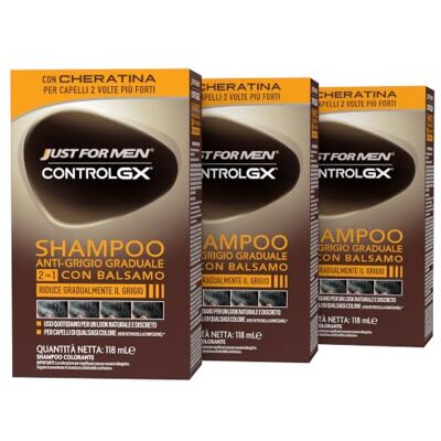 Just for men Control GX szampon do koloryzacji i włosów, 2 w 1 z odżywką, stopniowo zmniejsza szarość, zapewnia naturalny wygląd (3 szt.) Just for men Control GX szampon do koloryzacji i włosów, 2 w 1 z odżywką, stopniowo zmniejsza szarość, zapewnia naturalny wygląd (3 szt.)
