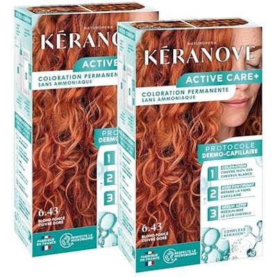 KERANOVE - ACTIVE CARE+ Keranove permanentna farba bez amoniaku Dermo-do włosów 6,43 ciemny blond miedziany złoty zestaw 2 szt KERANOVE - ACTIVE CARE+ Keranove permanentna farba bez amoniaku Dermo-do włosów 6,43 ciemny blond miedziany złoty zestaw 2 szt
