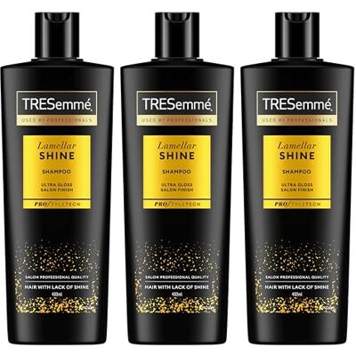 TRESemmé Szampon Lamellar Shine pielęgnacja włosów zapewniająca połysk i efekt jak z salonu fryzjerskiego z opatentowaną technologią Lamellar 3 x 400 ml TRESemmé Szampon Lamellar Shine pielęgnacja włosów zapewniająca połysk i efekt jak z salonu fryzjerskiego z opatentowaną technologią Lamellar 3 x 400 ml