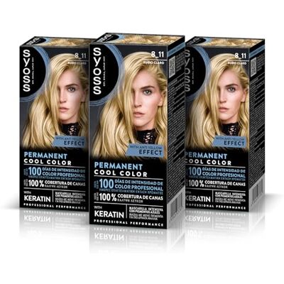Syoss 8-11 zakurzony blond: Keratynowa trwała farba, efekt anty-żółty, 100% pokrycie siwych włosów i kolor do 100 dni, opakowanie 3 Syoss 8-11 zakurzony blond: Keratynowa trwała farba, efekt anty-żółty, 100% pokrycie siwych włosów i kolor do 100 dni, opakowanie 3