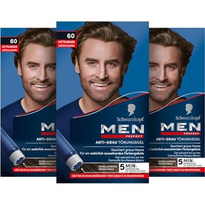 Perfect Schwarzkopf Męski odsiwiacz do włosów w żelu, 60 Średni Brąz, trójpak (3 x 80 ml) Perfect Schwarzkopf Męski odsiwiacz do włosów w żelu, 60 Średni Brąz, trójpak (3 x 80 ml)