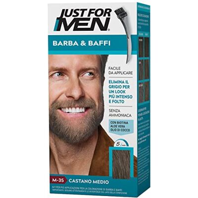 Just for men Broda i wąsy, męski odcień brody, barwnik bez amoniaku, usuwa szare włosy, z grzebieniem aplikatora, średni brąz, M35 Just for men Broda i wąsy, męski odcień brody, barwnik bez amoniaku, usuwa szare włosy, z grzebieniem aplikatora, średni brąz, M35