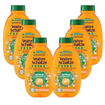 Garnier Szampon dla dzieci, łagodny szampon pielęgnacyjny 2 w 1 do włosów wrażliwych i łatwego rozczesywania, z kwiatem moreli i bawełny, prawdziwe skarby dla dzieci, 6 x 250 ml Garnier Szampon dla dzieci, łagodny szampon pielęgnacyjny 2 w 1 do włosów wrażliwych i łatwego rozczesywania, z kwiatem moreli i bawełny, prawdziwe skarby dla dzieci, 6 x 250 ml