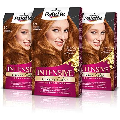 Schwarzkopf Palette Intensive Creme Color 9-7 Miedziany blond, trwała farba do włosów z olejkiem makadamia i migdałami, pokrywa 100% siwych włosów i korzeni, dla promiennego koloru, opakowanie 3 Schwarzkopf Palette Intensive Creme Color 9-7 Miedziany blond, trwała farba do włosów z olejkiem makadamia i migdałami, pokrywa 100% siwych włosów i korzeni, dla promiennego koloru, opakowanie 3