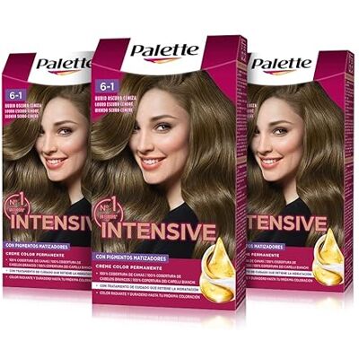 Schwarzkopf Palette Intensive Creme Color 6-1 ciemny blond popiół, trwała farba do włosów, która pokrywa 100% siwych włosów i korzeni, dla ciemnego blond koloru z popielatymi odcieniami, opakowanie 3 Schwarzkopf Palette Intensive Creme Color 6-1 ciemny blond popiół, trwała farba do włosów, która pokrywa 100% siwych włosów i korzeni, dla ciemnego blond koloru z popielatymi odcieniami, opakowanie 3