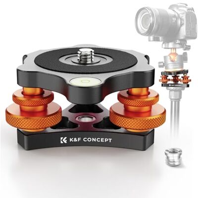 K&F CONCEPT Podstawa do poziomowania głowicy statywu, aluminiowa podstawa poziomująca ze śrubą 3/8", precyzyjna regulacja kąta -5°, trójkołowiec do makro fotografii panoramicznej, z adapterem 1/4 na 3 K&F CONCEPT Podstawa do poziomowania głowicy statywu, aluminiowa podstawa poziomująca ze śrubą 3/8", precyzyjna regulacja kąta -5°, trójkołowiec do makro fotografii panoramicznej, z adapterem 1/4 na 3