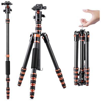 K&F CONCEPT Statyw węglowy 152 cm, lekki tripod, elastyczny statyw do aparatu z głowicą kulową 360°, gwint 1/4", torba do przenoszenia aparatu DSLR C225C0+BH-25(BA225) K&F CONCEPT Statyw węglowy 152 cm, lekki tripod, elastyczny statyw do aparatu z głowicą kulową 360°, gwint 1/4", torba do przenoszenia aparatu DSLR C225C0+BH-25(BA225)