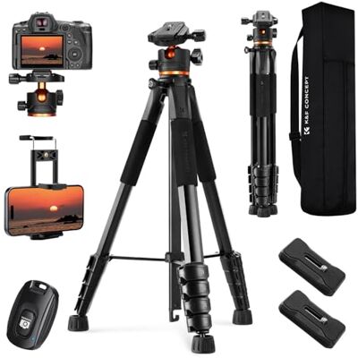 K&F CONCEPT Statyw do aparatu i smartfona 190 cm/75", aluminiowa podpórka fotograficzna S255A3+BH-36 z pilotem Bluetooth i głowicą kulową, kompaktowy statyw do lustrzanek cyfrowych/iPad/Live Streaming K&F CONCEPT Statyw do aparatu i smartfona 190 cm/75", aluminiowa podpórka fotograficzna S255A3+BH-36 z pilotem Bluetooth i głowicą kulową, kompaktowy statyw do lustrzanek cyfrowych/iPad/Live Streaming