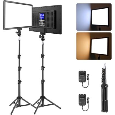 NEEWER Basics panel oświetleniowy LED 13", zestaw 2 lamp studyjnych ze stojakiem na statyw, Bi Color Photo Key Light do streamingu, fotografii, nagrywania podcastów, 2400 luksów 3200-5600 K CRI97+ NEEWER Basics panel oświetleniowy LED 13", zestaw 2 lamp studyjnych ze stojakiem na statyw, Bi Color Photo Key Light do streamingu, fotografii, nagrywania podcastów, 2400 luksów 3200-5600 K CRI97+