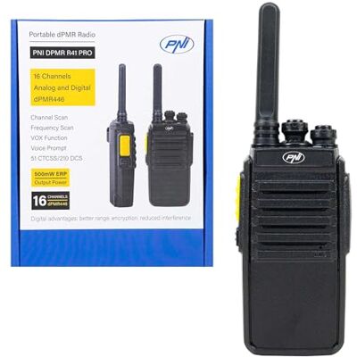 PNI Przenośna stacja radiowa DPMR R41 PRO 0,5 W, 16CH, VOX, programowalna, 1500 mAh, słuchawki z mikrofonem w zestawie PNI Przenośna stacja radiowa DPMR R41 PRO 0,5 W, 16CH, VOX, programowalna, 1500 mAh, słuchawki z mikrofonem w zestawie