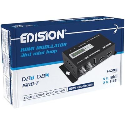Edision HDMI Modulator 3in1 mini loop, Modulator HDMI do naziemnego DVB-T, ISDB-T lub Kabel DVB-C, Dystrybucja FullHD poprzez koncentryk, hdmi-out, RF-in, Mini-rozmiar, LΕD Wyświetlacz, Plug & Play Edision HDMI Modulator 3in1 mini loop, Modulator HDMI do naziemnego DVB-T, ISDB-T lub Kabel DVB-C, Dystrybucja FullHD poprzez koncentryk, hdmi-out, RF-in, Mini-rozmiar, LΕD Wyświetlacz, Plug & Play