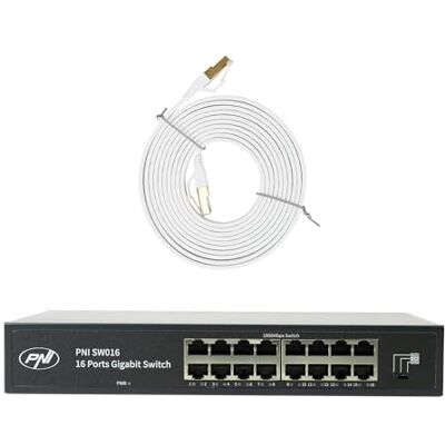PNI SW016 16 x 10/100/1000 Mbps przełącznik Gigabit metalowa obudowa i kabel krosowy CAT8 3 m U8030W PNI SW016 16 x 10/100/1000 Mbps przełącznik Gigabit metalowa obudowa i kabel krosowy CAT8 3 m U8030W