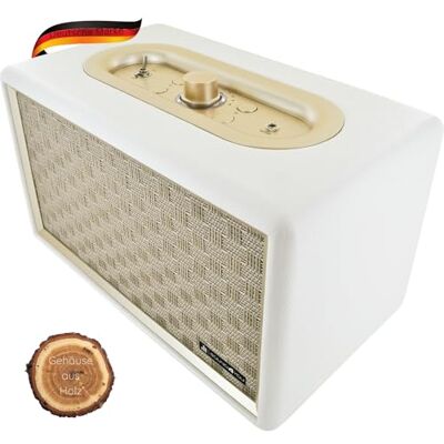 SCHWAIGER 661712 Retro Bluetooth Speaker Vintage Speaker Drewniana obudowa o wyglądzie skóry Zestaw muzyczny HiFi na baterie z kablem Jack Kabel Micro-USB biały SCHWAIGER 661712 Retro Bluetooth Speaker Vintage Speaker Drewniana obudowa o wyglądzie skóry Zestaw muzyczny HiFi na baterie z kablem Jack Kabel Micro-USB biały