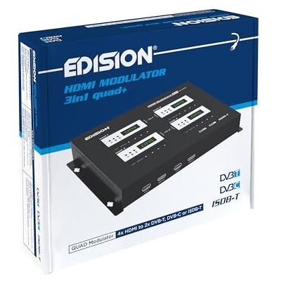 Edision HDMI MODULATOR 3in1 quad+, Modulator RF 4x HDMI do naziemnego DVB-T, ISDB-T lub kabel DVB-C, 3 DO WYBORU SYGNAŁY modulacji, Dystrybucja Full HD przez kabel koncentryczny, Podłącz i graj Edision HDMI MODULATOR 3in1 quad+, Modulator RF 4x HDMI do naziemnego DVB-T, ISDB-T lub kabel DVB-C, 3 DO WYBORU SYGNAŁY modulacji, Dystrybucja Full HD przez kabel koncentryczny, Podłącz i graj
