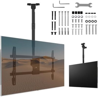 Maclean Uchwyt sufitowy do telewizora 43-86″, nośność 60 kg, nachylenie -25°, obrót 180°, regulacja wysokości 485-925 mm, VESA do 600 × 400 mm, zarządzanie kablami, czarna stal Maclean Uchwyt sufitowy do telewizora 43-86″, nośność 60 kg, nachylenie -25°, obrót 180°, regulacja wysokości 485-925 mm, VESA do 600 × 400 mm, zarządzanie kablami, czarna stal