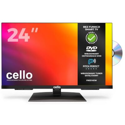 Cello C2424F 24-calowy telewizor LED HD – łatwy w obsłudze telewizor z wbudowanym, bezramkowym odtwarzaczem DVD, potrójnym tunerem (DVB-C/-S2/-T2), doskonałym brzmieniem, idealny do małych pomieszczeń Cello C2424F 24-calowy telewizor LED HD – łatwy w obsłudze telewizor z wbudowanym, bezramkowym odtwarzaczem DVD, potrójnym tunerem (DVB-C/-S2/-T2), doskonałym brzmieniem, idealny do małych pomieszczeń