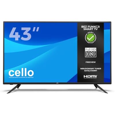Cello C4320DVB 43" niesmartowy telewizor LED, łatwy w obsłudze, z tunerem satelitarnym, wyposażony w HDMI, wyjście słuchawkowe, optyczne wejście audio i USB Cello C4320DVB 43" niesmartowy telewizor LED, łatwy w obsłudze, z tunerem satelitarnym, wyposażony w HDMI, wyjście słuchawkowe, optyczne wejście audio i USB