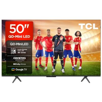 TCL 50Q6C QD-Mini LED TV, 4K HDR Premium 1000nits, Smart TV zasilany przez Google (Dolby Vision IQ i Atmos, Onkyo 2.1 Audio, Motion Clarity Pro 144 Hz, Game Master, sterowanie głosem bez użycia rąk) TCL 50Q6C QD-Mini LED TV, 4K HDR Premium 1000nits, Smart TV zasilany przez Google (Dolby Vision IQ i Atmos, Onkyo 2.1 Audio, Motion Clarity Pro 144 Hz, Game Master, sterowanie głosem bez użycia rąk)
