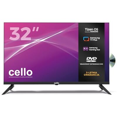 Cello C3226TZF 32-calowy Bezramkowy telewizor Smart TV z odtwarzaczem DVD, TizenOS, rozdzielczością HD, grami w chmurze bez użycia konsoli, łącznością Bluetooth, HDMI, USB i Wi-Fi, idealny do sypialni Cello C3226TZF 32-calowy Bezramkowy telewizor Smart TV z odtwarzaczem DVD, TizenOS, rozdzielczością HD, grami w chmurze bez użycia konsoli, łącznością Bluetooth, HDMI, USB i Wi-Fi, idealny do sypialni