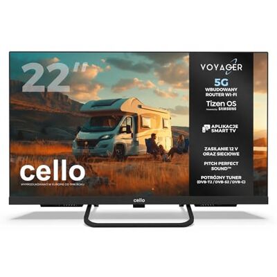 Cello Voyager C22TZR-VOY 22-calowy Smart TV, 12 V/230 V, z wbudowanym routerem Wi-Fi 5G, systemem Samsung Tizen OS oraz potrójnym tunerem Cello Voyager C22TZR-VOY 22-calowy Smart TV, 12 V/230 V, z wbudowanym routerem Wi-Fi 5G, systemem Samsung Tizen OS oraz potrójnym tunerem