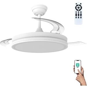 Wonderlamp Wentylator LED składane łopatki Miso Evo biały 72 W z pamięcią zasilania, APP, pilot CCT 3000-4000-6000K, ściemnianie, cichy Wonderlamp Wentylator LED składane łopatki Miso Evo biały 72 W z pamięcią zasilania, APP, pilot CCT 3000-4000-6000K, ściemnianie, cichy