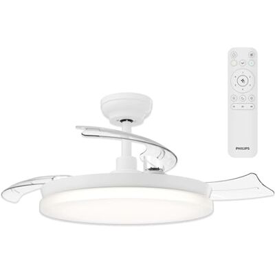 Philips Chowany Wentylator Sufitowy Solr z Oświetleniem LED, 3 Łopatki, 106 cm, 4500 Lumenów, 3 Odcienie Bieli 2700/4000/5500 K, Ściemnianie do 10%, Pilot, Biały Philips Chowany Wentylator Sufitowy Solr z Oświetleniem LED, 3 Łopatki, 106 cm, 4500 Lumenów, 3 Odcienie Bieli 2700/4000/5500 K, Ściemnianie do 10%, Pilot, Biały