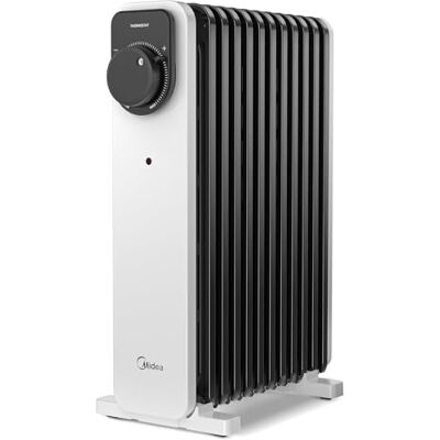 Midea Chłodnica olejowa 2000 W, 9 płetw, sterowanie obrotowe, regulowany termostat, 3 moce, zabezpieczenie przed przewróceniem i przegrzaniem, cichy do biura i domu, biały Midea Chłodnica olejowa 2000 W, 9 płetw, sterowanie obrotowe, regulowany termostat, 3 moce, zabezpieczenie przed przewróceniem i przegrzaniem, cichy do biura i domu, biały