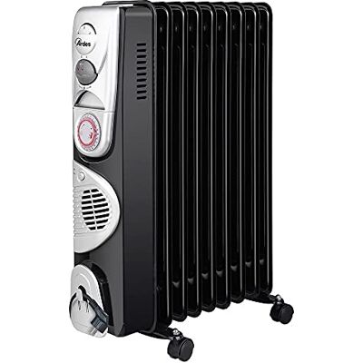 Ardes AR4R09BTTE OILO 9TT Elektryczny Chłodnica Oleju 9 Elementów Grzejnika, regulator czasowy, 3 Moc, Wentylacja Turbo, z Kołami, 2500 W Czarny i Srebrny Ardes AR4R09BTTE OILO 9TT Elektryczny Chłodnica Oleju 9 Elementów Grzejnika, regulator czasowy, 3 Moc, Wentylacja Turbo, z Kołami, 2500 W Czarny i Srebrny