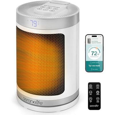 SereneLife Przenośny Grzejnik Elektryczny – 1500W Elektryczny Grzejnik do Użytku Wewnętrznego z Termostatem, Zdalnym Sterowaniem, Timerem 12-godzinnym, Wi-Fi PTC Ceramiczne Ogrzewanie SereneLife Przenośny Grzejnik Elektryczny – 1500W Elektryczny Grzejnik do Użytku Wewnętrznego z Termostatem, Zdalnym Sterowaniem, Timerem 12-godzinnym, Wi-Fi PTC Ceramiczne Ogrzewanie