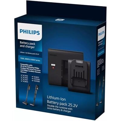 Philips Bateria i Ładowarka do Odkurzacza Bezprzewodowego AquaTrio Serii 9000, Akumulator Litowo-Jonowy 25,2 V z Dodatkową Ładowarką dla Dłuższego Czasu Pracy, Czarny (XV1797/01) Philips Bateria i Ładowarka do Odkurzacza Bezprzewodowego AquaTrio Serii 9000, Akumulator Litowo-Jonowy 25,2 V z Dodatkową Ładowarką dla Dłuższego Czasu Pracy, Czarny (XV1797/01)