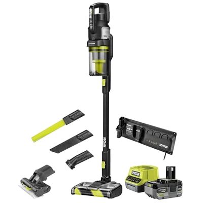 RYOBI 18 V ONE+ bezszczotkowy odkurzacz akumulatorowy RASV18BL-1C40GL, moc ssania 135 AW, filtr Dual cyklonowy, filtr HEPA, podświetlenie LED, dodatkowe akcesoria, w zestawie akumulator 4 Ah i RYOBI 18 V ONE+ bezszczotkowy odkurzacz akumulatorowy RASV18BL-1C40GL, moc ssania 135 AW, filtr Dual cyklonowy, filtr HEPA, podświetlenie LED, dodatkowe akcesoria, w zestawie akumulator 4 Ah i