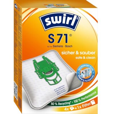 Swirl S 71 Airspace Micropor Plus Worki Do Odkurzacza Siemens I Bosh z Filtrem Antyalergicznym, 4 Sztuki, Biały Swirl S 71 Airspace Micropor Plus Worki Do Odkurzacza Siemens I Bosh z Filtrem Antyalergicznym, 4 Sztuki, Biały
