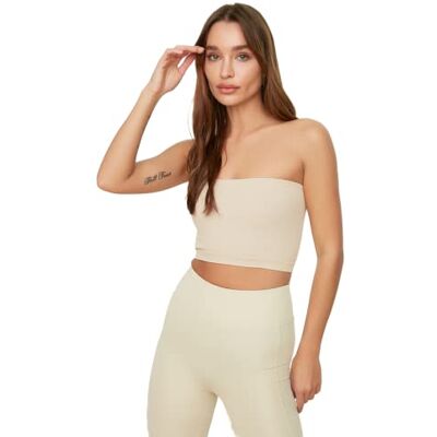 TWOAW20BS0018 Trendyol Damski biustonosz sportowy bez rękawów z wiązaniem na szyi gładki, Skała, XS TWOAW20BS0018 Trendyol Damski biustonosz sportowy bez rękawów z wiązaniem na szyi gładki, Skała, XS