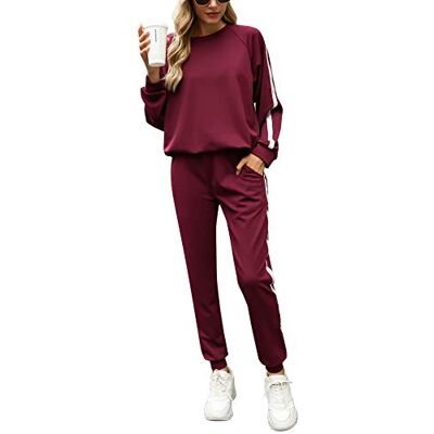 AMN00733_WR_XXL Irevial Damski zestaw treningowy do jogginganzug Freizeitanzug Sportanzug Mit Streifen Taschen Fitnessanzug odzież sportowa, czerwony (wine red), XXL AMN00733_WR_XXL Irevial Damski zestaw treningowy do jogginganzug Freizeitanzug Sportanzug Mit Streifen Taschen Fitnessanzug odzież sportowa, czerwony (wine red), XXL